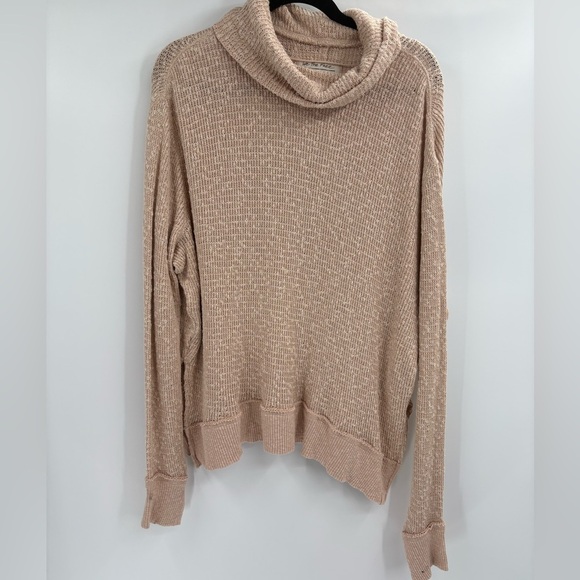 FREE PEOPLE Tommy Turtleneck Sweater Womens Peach Long Sleeve Nubby Knit large - Picture 2 of 16